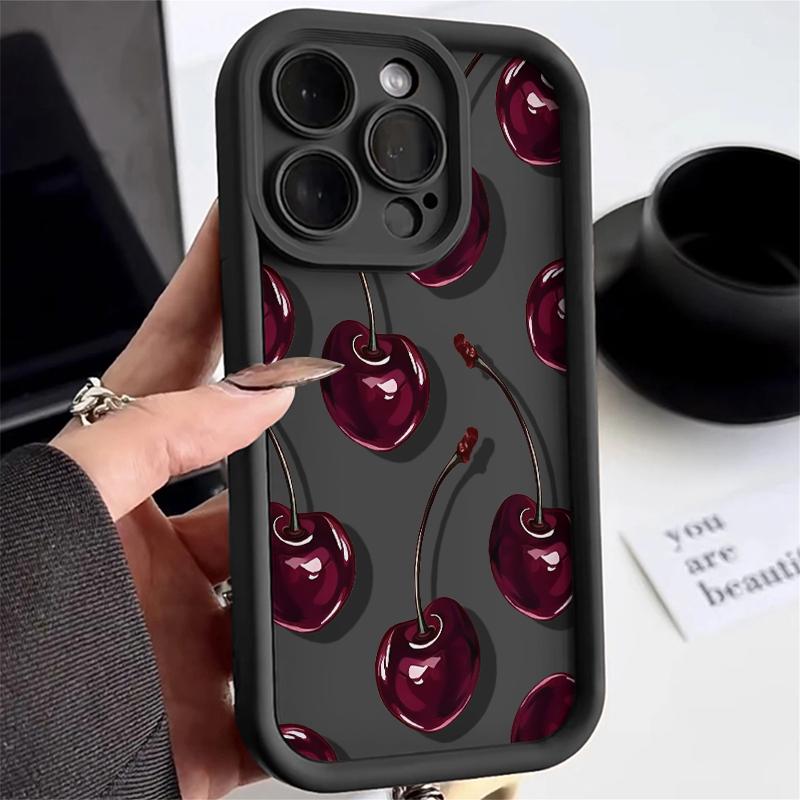 Simple Red Cherry Pattern Phone Case For iPhone 16 Pro Max 15 14 13 12 11 XS MAX X XR 7 8 Plus MINI 16E Shockproof Cover