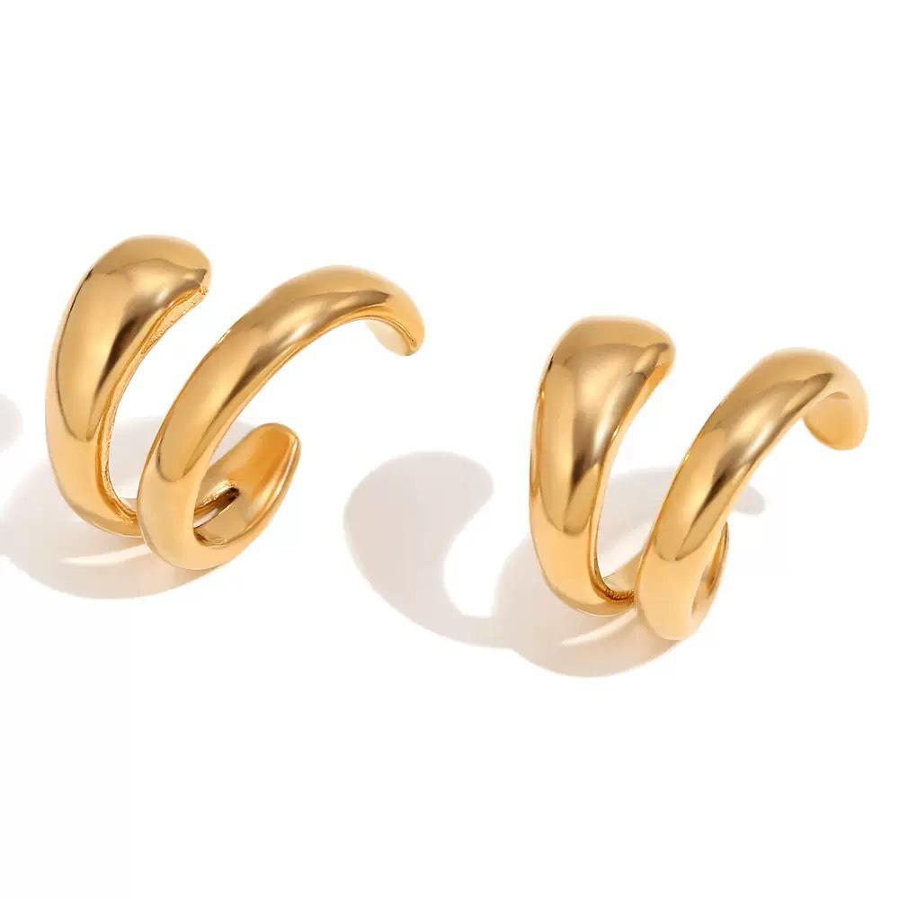 18K Gold Plated European Stainless Steel Double-Layer Ear Clip for Women - Versatile & Creative Fashion Jewelry