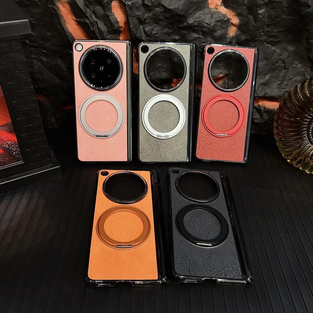 Retro Leather with Metal Rotating Magnetic Stand Holder Case For OPPO Find N6 Rebound Central Axis Protect Cover