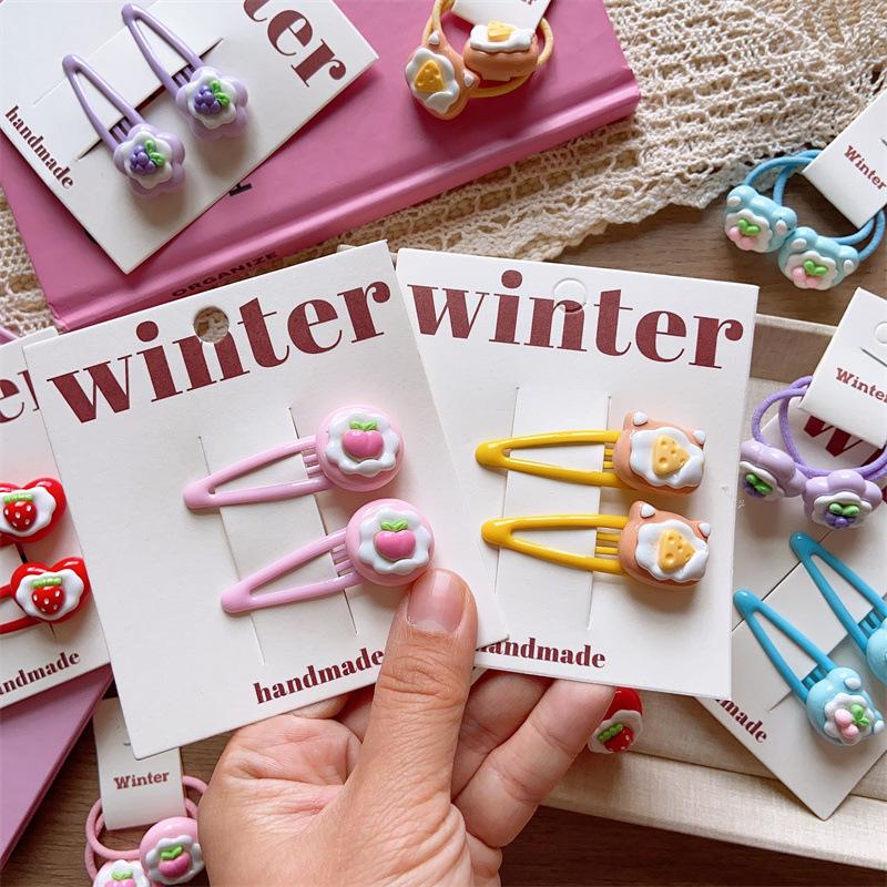 2pcs/set Cute Fruit Hair Clip for Kids Strawberry Hairclip Girls Elastic Hair Tie Baby Small Hair Rubber Bands Kawaii Hairpin