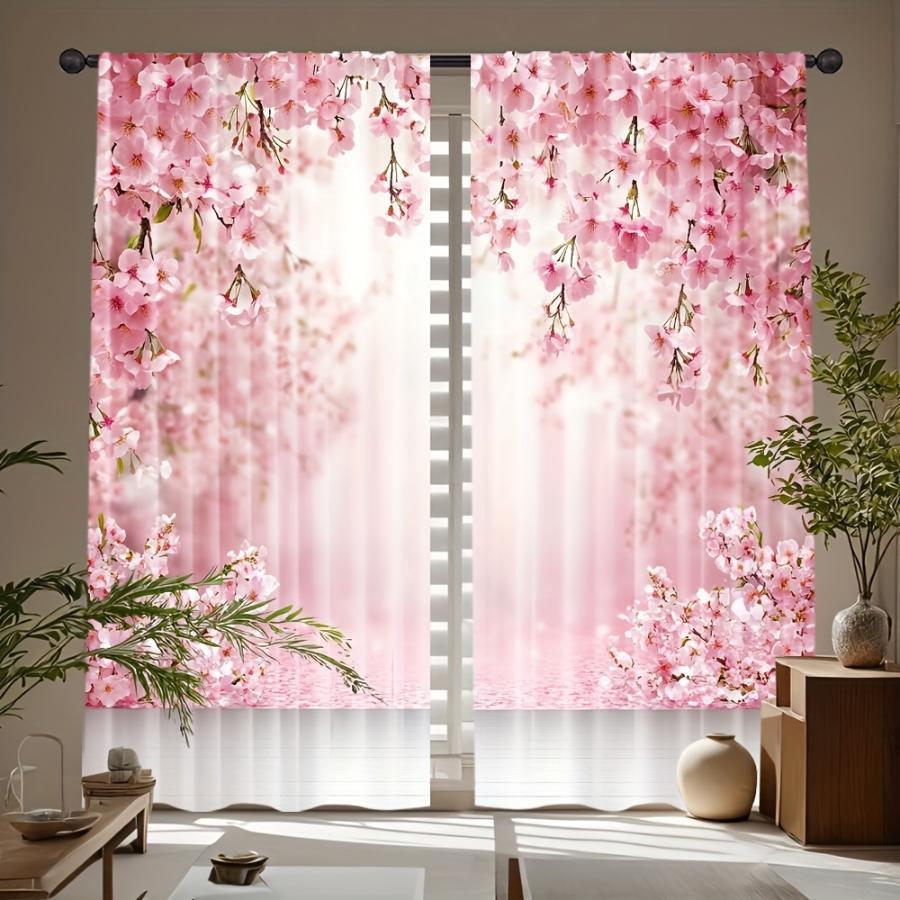 Digital Printed Curtains with Pink Romantic Design, Stylish Window Drapes for Living Room Bedroom Home Decoration