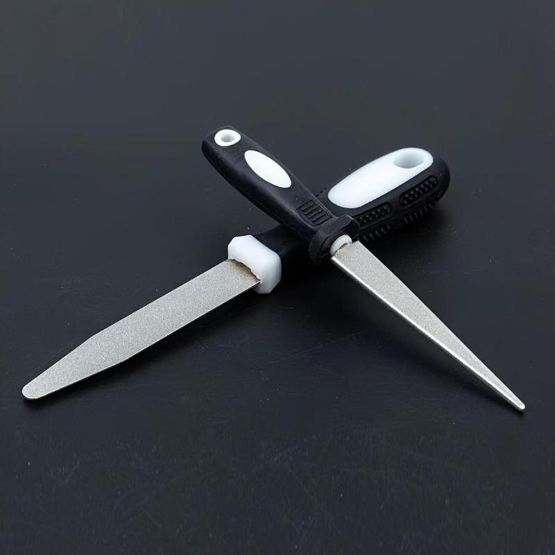 1PC Diamond-Coated Sharpening Rod, Carbon Steel, Ambidextrous, Lightweight, Leaf-Shaped Blade, Metal Handle, Flat Edge Sharpener