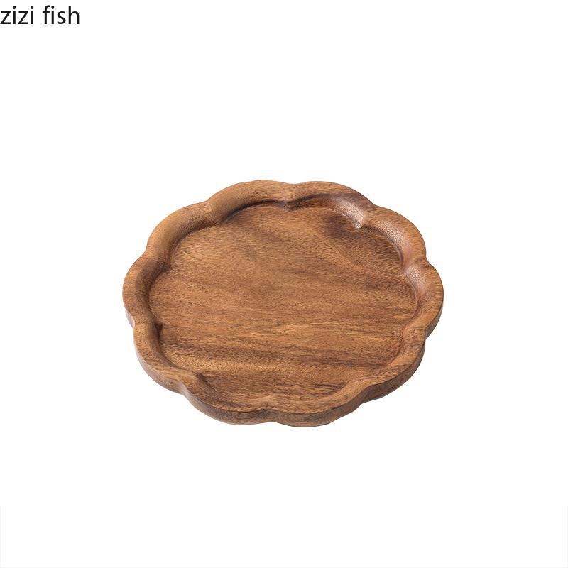 Walnut Wood Flower Shape Plate Restaurant Pizza Plate Steak Plate Dessert Dish Fruit Plates Molecular Food Specialty Tableware