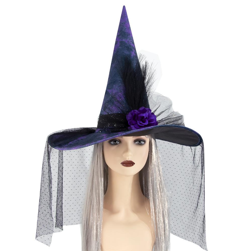Halloween, Baroque Gothic, Mesh, Witch Hat, Simulation Flower, Queen Costume Accessories, Temperament, Holiday Witch Hat