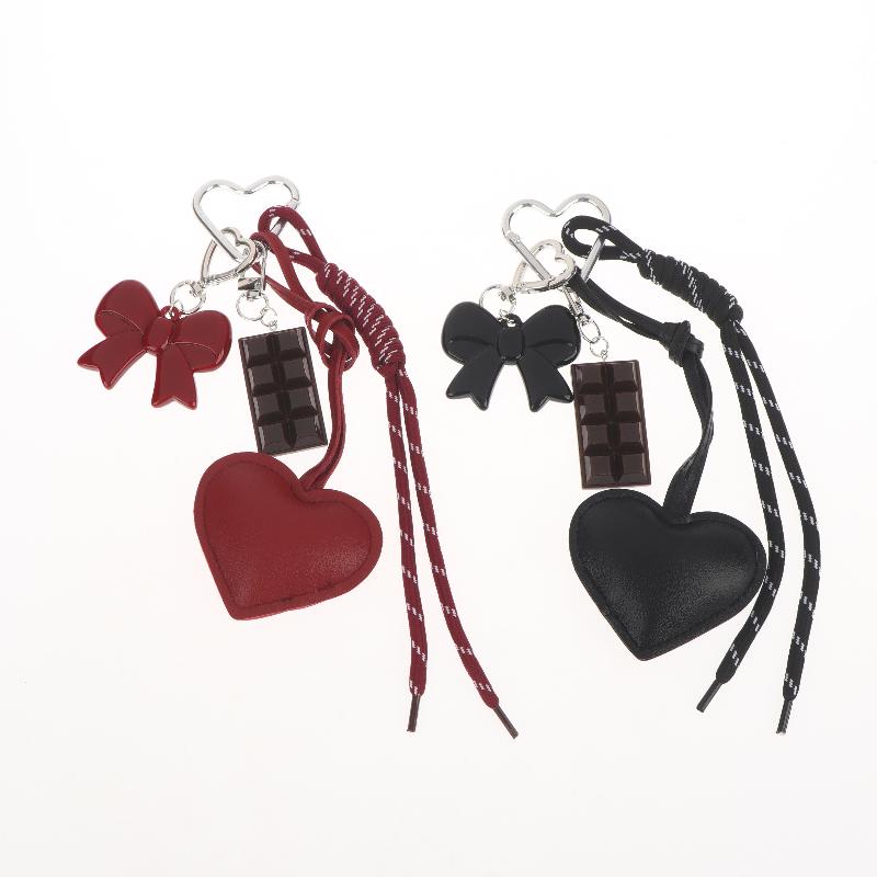 Fashionable Retro Bow Heart Bag Charm Y2K Ins Style Woven Rope Keychain Pendant Girly Trendy Car Key Holder Gifts