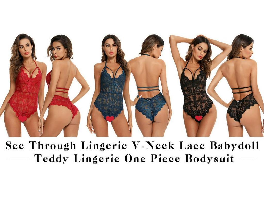 Sexy Lace Halter Open-Crotch Bodysuit for Women