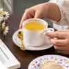 Vintage Floral Ceramic Coffee Cup & Saucer Set with Spoon, Gift Box, 280ml for Afternoon Tea