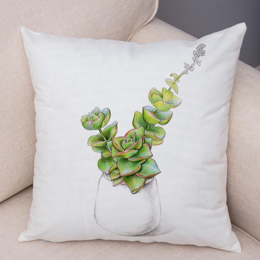 Cartoon Plant Cushion Cover Bedroom Living Room Car Sofa Pillowcase Watercolor Juicy Pillowcase Ornament