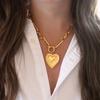 Sweet And Cool Wind Metal Lava Love Pendant Necklace, Personalized Design Peach Heart Collarbone Necklace