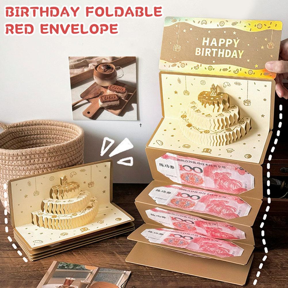 Foldable Birthday 3D Greeting Cards Creative Red Envelope Multiple Card Slots Lucky Money Pocket For Birthday New Year