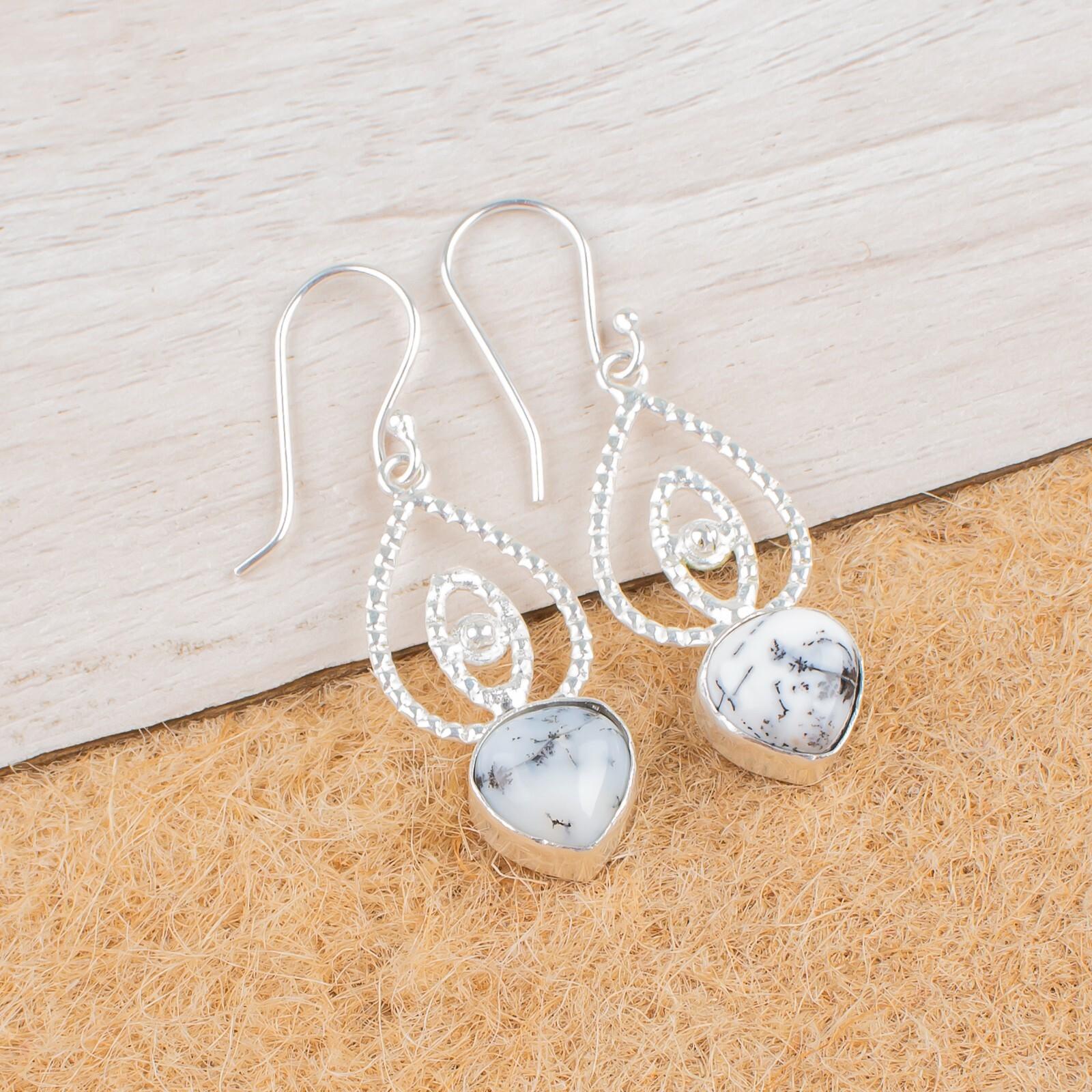 

Dendritic Opal Gemstone 925 Sterling Silver Jewelry Drop/Dangle Earrings 2.00 EE-32-19