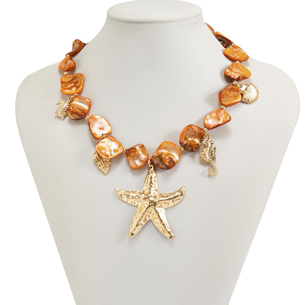 PuRui Bohemia Orange Color Geometric Stone Chain Necklace Romantic Women Star Pendant Adjustable Metal Necklace Zircon Gift New