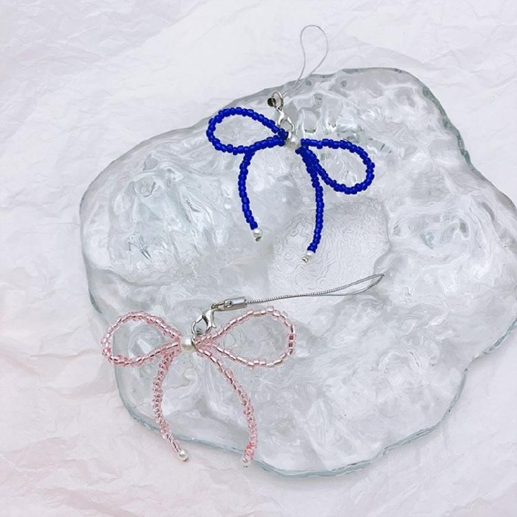 Adorable Phone Charm Chain Ornament Glass Beaded Bowknot Keychain Pendant Piece