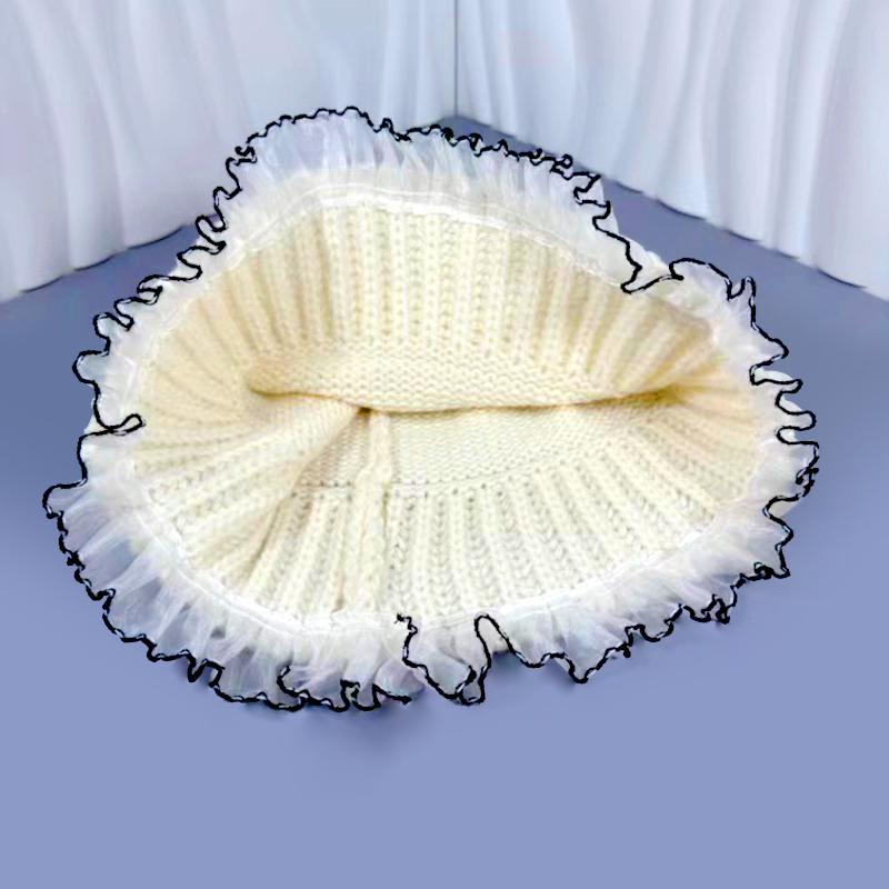 1PC Fashion Bucket Hat Keep Warm Knitted Lace Windproof Coldproof Big Brim Hat Ear Protection