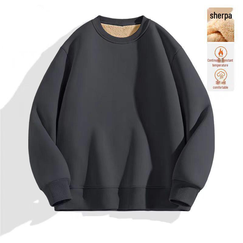 Men's Thick Lambswool Velvet Hoodie - Warm Round Neck Top for Autumn/Winter 2025