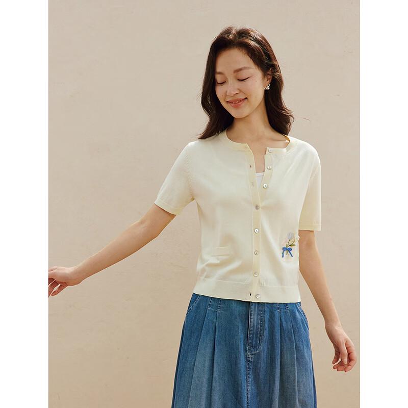 INMAN Ice Silk Floral Embroidered Knit Cardigan