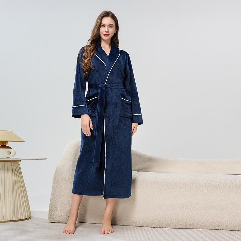 Unisex Flannel Bathrobe: Fleece Lined, Thickened, Plus Size, Autumn/Winter