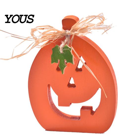 Durable Painted Wood Decor Halloween Indoor Wooden Pumpkin Table Sign, Spooky Tabletop Block Small Fall Signs Tiered Tray Centerpiece for Office Home