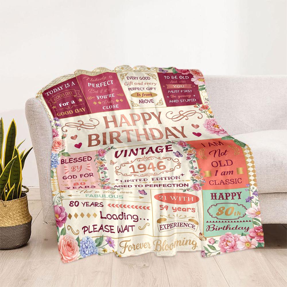 Vintage Birthday Celebration Blanket Soft Warm Cozy Perfect for Seaside Picnics Sofa All-Season Use Stylish Decor