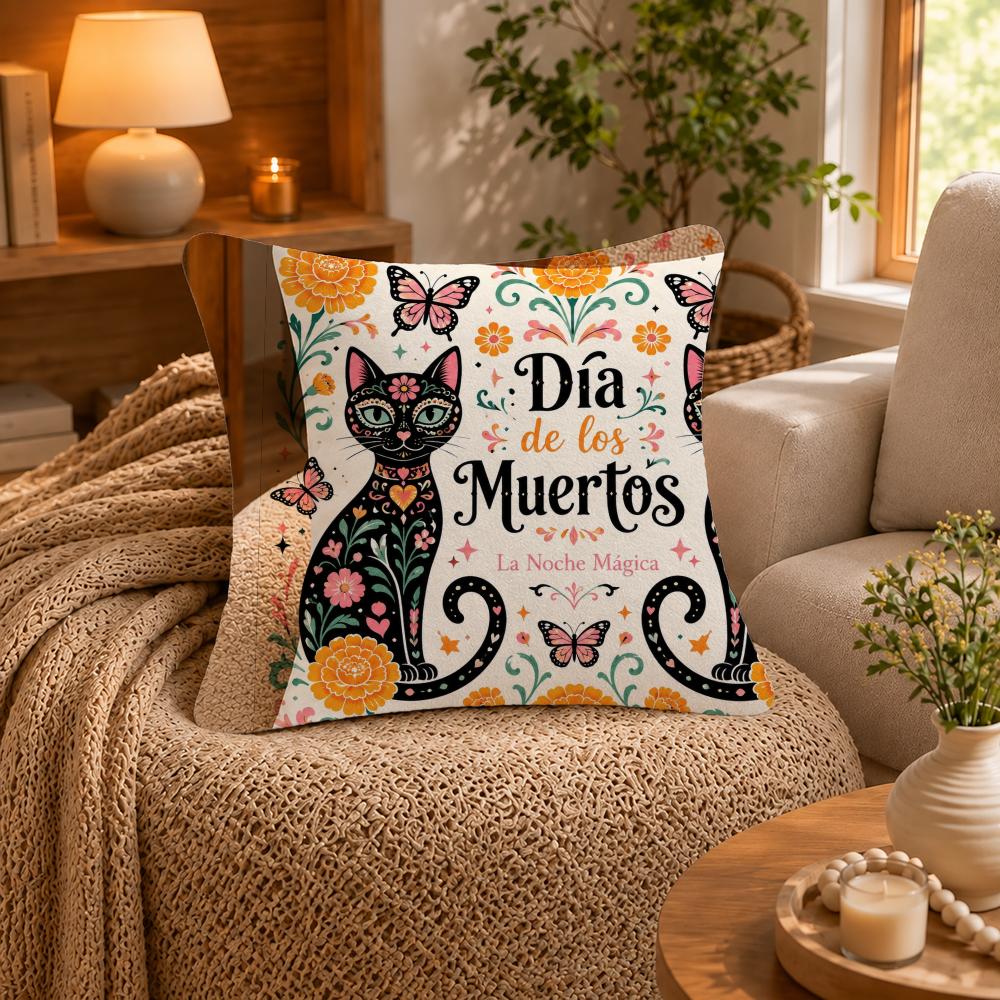 Style Day Of The Dead Cushion Cover Short-Plush Cushion Cover Pillowcase — Suitable For Sofas Bedrooms And Home Decor