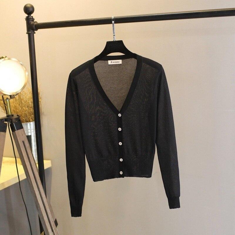 

Вязаный кардиган, тонкое женское пальто, летний шелковый свитер, рубашка с кондиционером, повседневные трикотажные изделия с длинными рукавами, топы 28689 XXL чёрный