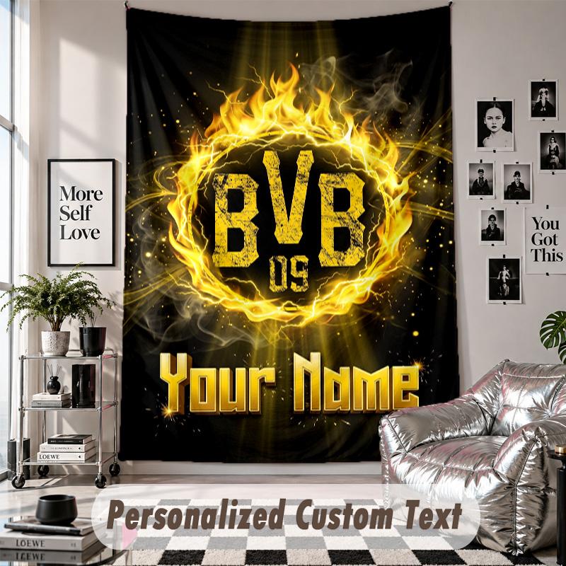 Arazzo da Appendere alla Parete con Nome e Testo Personalizzati, Arazzo Decorativo Borussia Dortmund per Camera da Letto