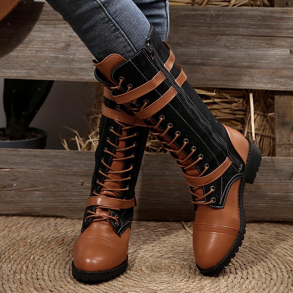 Fashion Women Mid-Cal Boots New Winter Autumn Platform Gothic Punk Shoes for Women Combat Knee High Ankle Boots Women Zapatos De Mujer