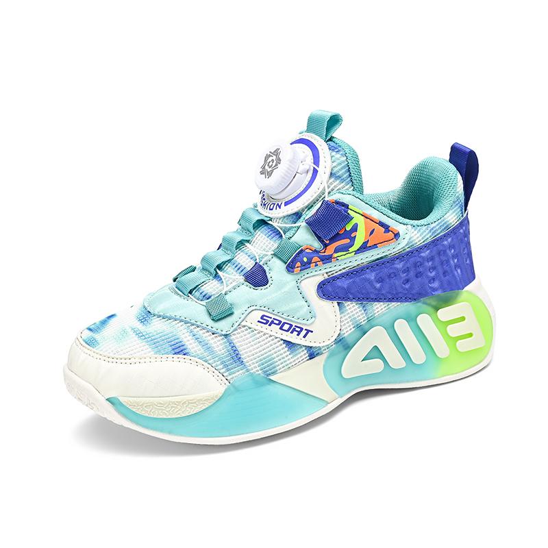 

Боевые нескользящие спортивные кроссовки для мальчиков, новые детские амортизирующие баскетбольные кроссовки с вращающимися кнопками, большие детские сетчатые кроссовки 40