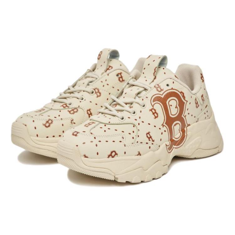 New MLB Big Ball Chunky Cushioning Anti Slip And Wear Resistant Low Top Chunky Sneakers Unisex Beige Yellow 3ASHMS13N-43BGS