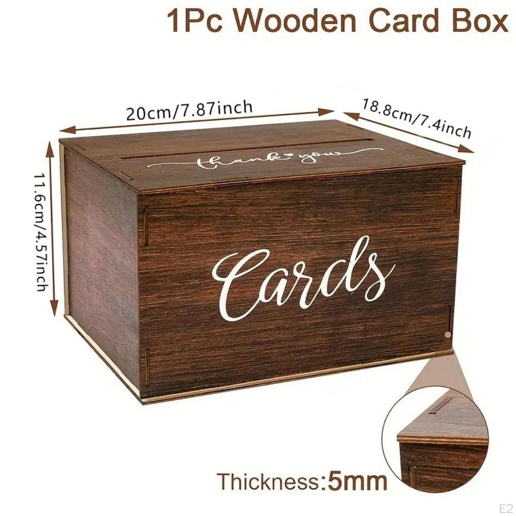Wedding Card Box with Slot Table Desk Wooden Holder Money Gift for Reception Kids Shower