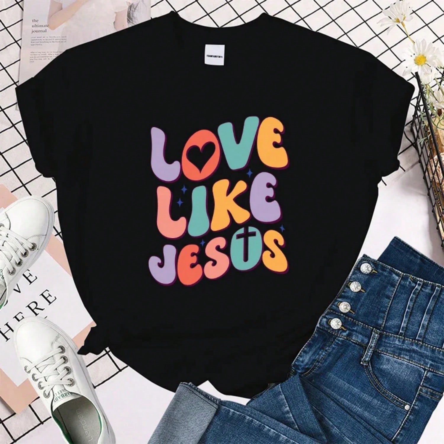 (Premium T-Shirt)Fashion Love Like Jesus Printed Short Sleeve Love Like Jesus T-Shirt For unisex Summer Casual T-Shirts Tops S разноцветный
