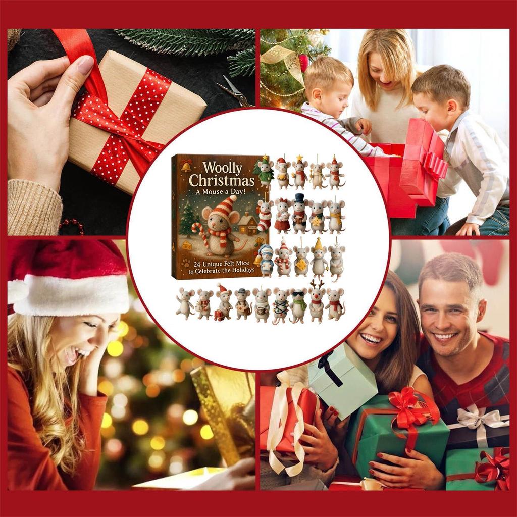 Weihnachts-Adventskalender 2D Acryl Winter-Feiertagsdekoration Weihnachts-Countdown-Dekoration mit 24 Maus-Ornamenten