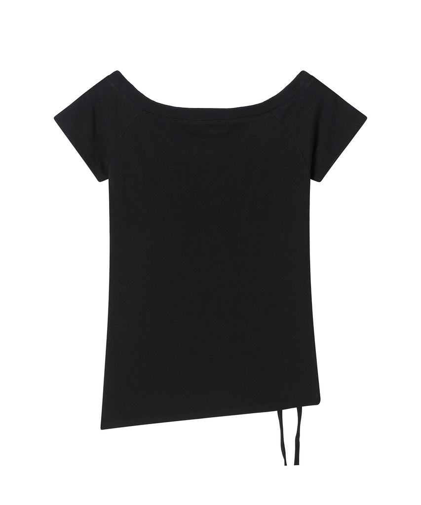 PRENDA Corset Detail One-Off-Shoulder Short Sleeve Black