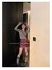 Burgundy PU Leather High Waist A-Line Skirt - 2024 Autumn/Winter Slim Fit
