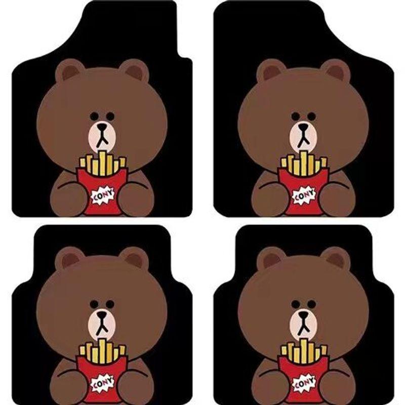 Cartoon Cute Diatom Mud Car Floor Mats, Universal Type, Dirt-Resistant, Non-Slip, Odorless, Washable Brown Bear - [Diatom Mud] Full Car Set of Four
