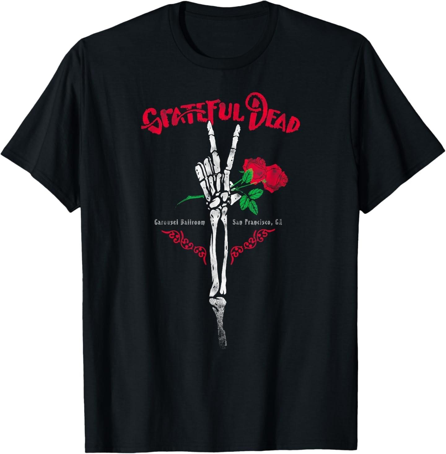 Винтажная футболка группы Grateful Dead с изображением скелета, руки, показывающей знак мира, и роз 2XL