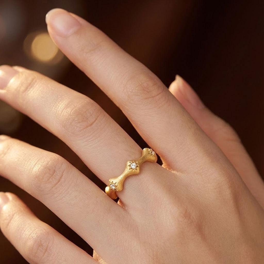 K gold s925 silver section high rise bamboo ring ring ring brushed silk engraved medieval ring