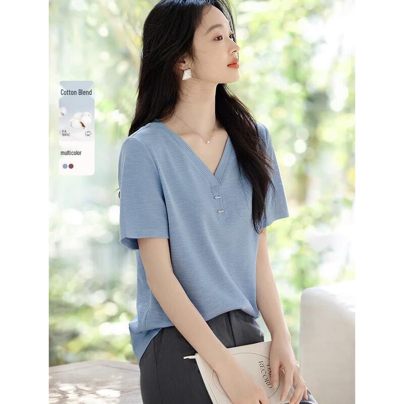 XWI Women s Versatile V-Neck T-Shirt M лунный камень синий