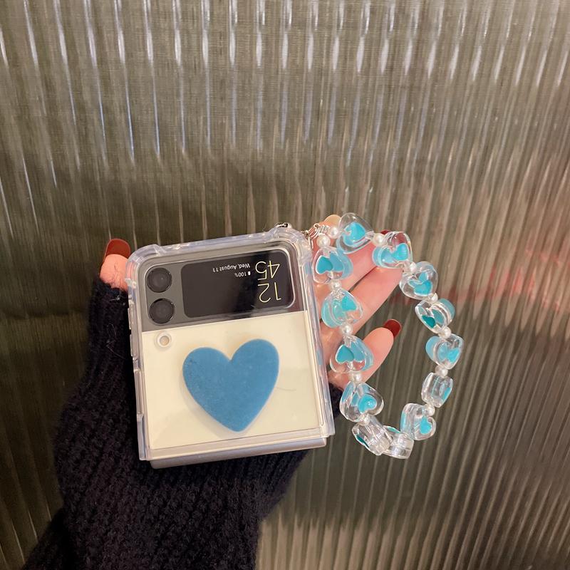 New Plush Love Heart Hand Bracelet Phone Case For Samsung Galaxy Zflip 5g For Galaxy Zflip3 Zflip4 Folding Shell Cover Capa