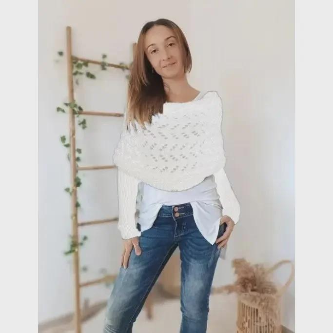 2024 European & American Autumn/Winter Wool Scarf: Twisted, Hollow, Extended Double Sleeve Shawl