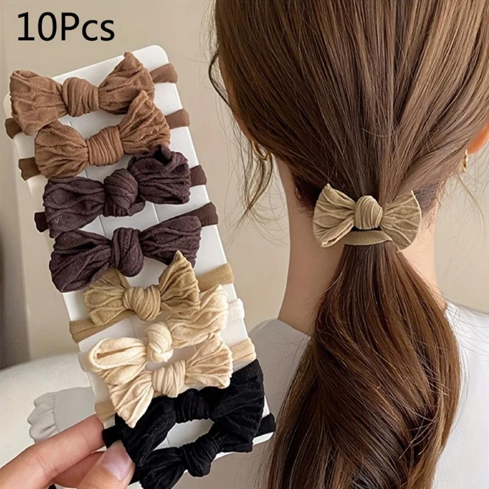 Sweet Style Bow Hair Ties for Women,High Elasticity Fabric Ponytail Holders with Solid Color Bowknot,Minimalist Hair Accessories