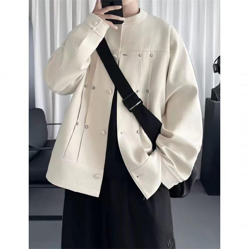 Japanese Style Zhongshan Collar Plus Size Men's Autumn Jacket - Loose, Trendy New Chinese Design