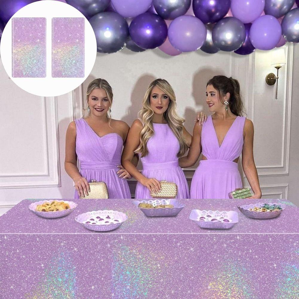 2Pcs Sparkling Rainbow Disposable Laser Tablecloth Birthday Tablecloth  Wedding Supplies