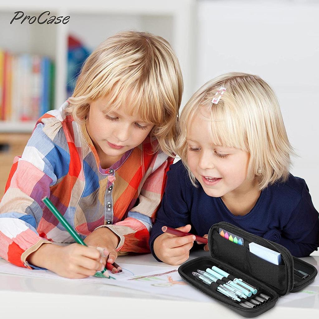 ProCase Pencil Case, 2-Layer, Large Capacity, Stationery Pouch with Wrist for Students and Office Supplies - Black