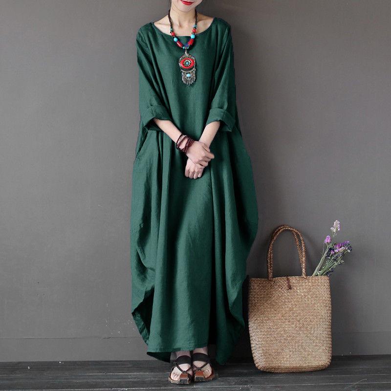 Timeless Design Usa Women Crew Neck Loose Cotton Baggy Maxi Dress Perfect For Summer Occasions