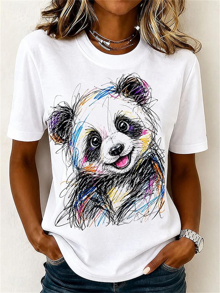 New Women's Streetwear Short-Sleeve T-Shirt Minimalist-Style Graffiti Pig Print Top Stylish and Comfortable Short-Sleeve Shirt
