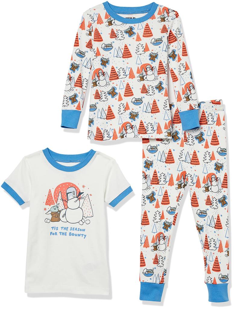 Amazon Essentials Cotton Pajama Snug Star Star Wars Mando Winter Pajama Size 150 3-Piece Set, Fit, Disney, Marvel, Wars, Boys' 3-Piece Set,