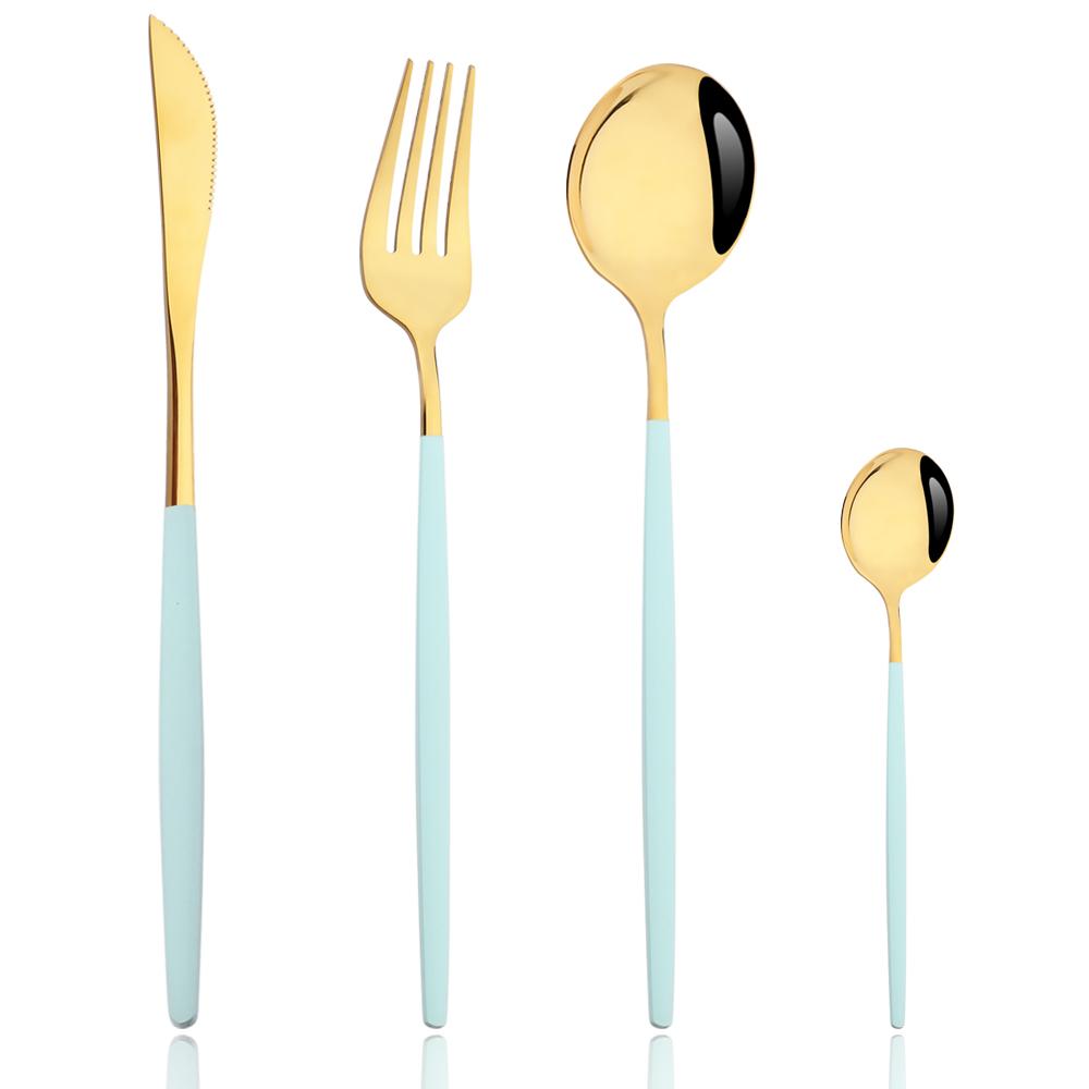 Drmfiy Pink Silver Stainless Steel Dinnerware Set Fork Knife Soup Ice Spoon Cutlery Set Western Flatware Kitchen Silverware Set