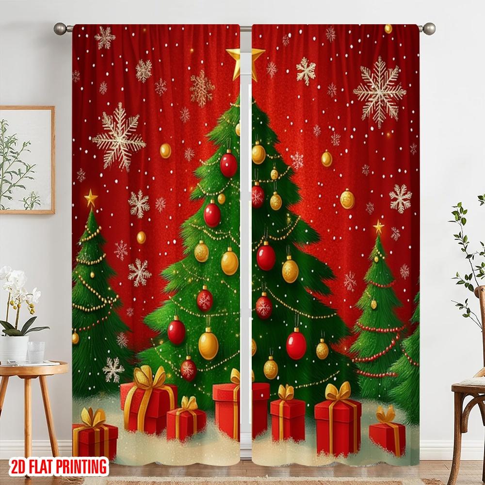 2pcs,2D Plane Printing Curtain Popular Christmas Tree Ornaments Snowflakes_b (3) Versatile Polyester Fabric (without Rod)