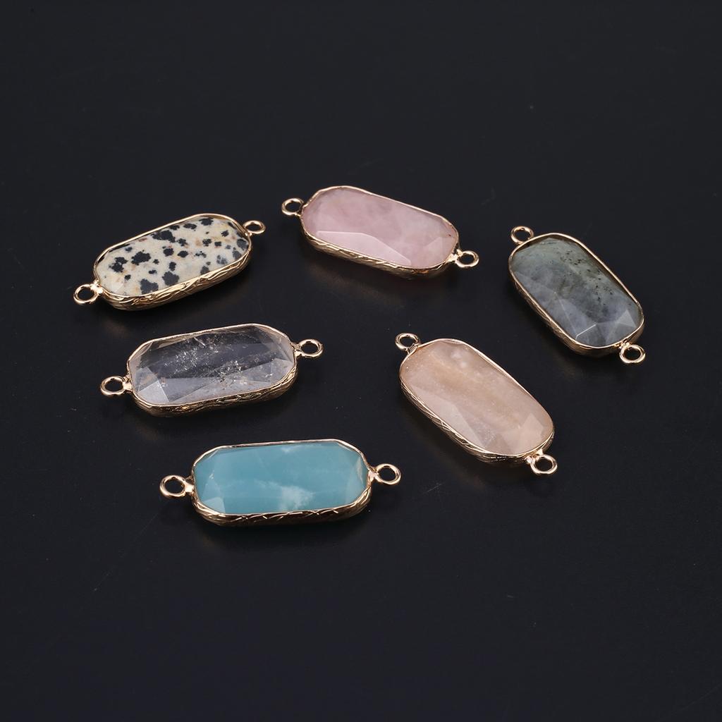Conectores Piedra Natural cuarzo rosa/amazonita conector facetado rectangular para fabricación de joyería DIY collar pulsera accesorio